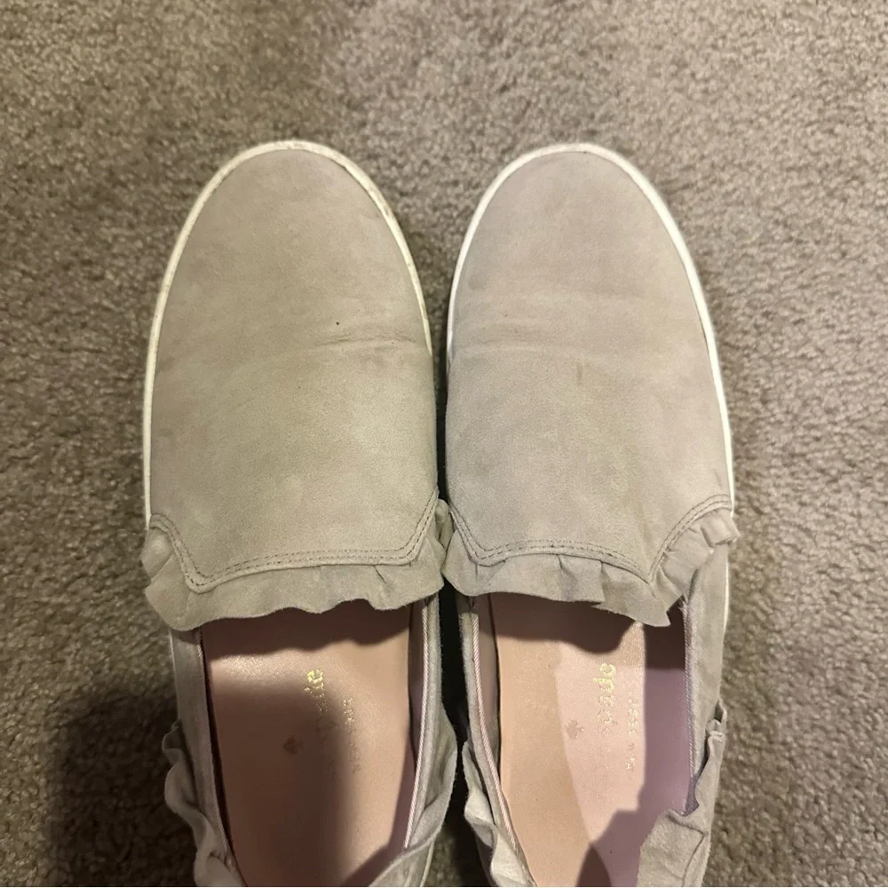 Kate Spade Lillie Gray Suede Slip On Sneaker Ruffle